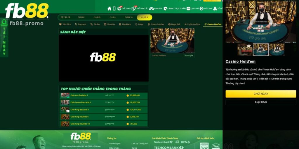 Chơi Casino Hold’em nhận thưởng lớn tại Fb88